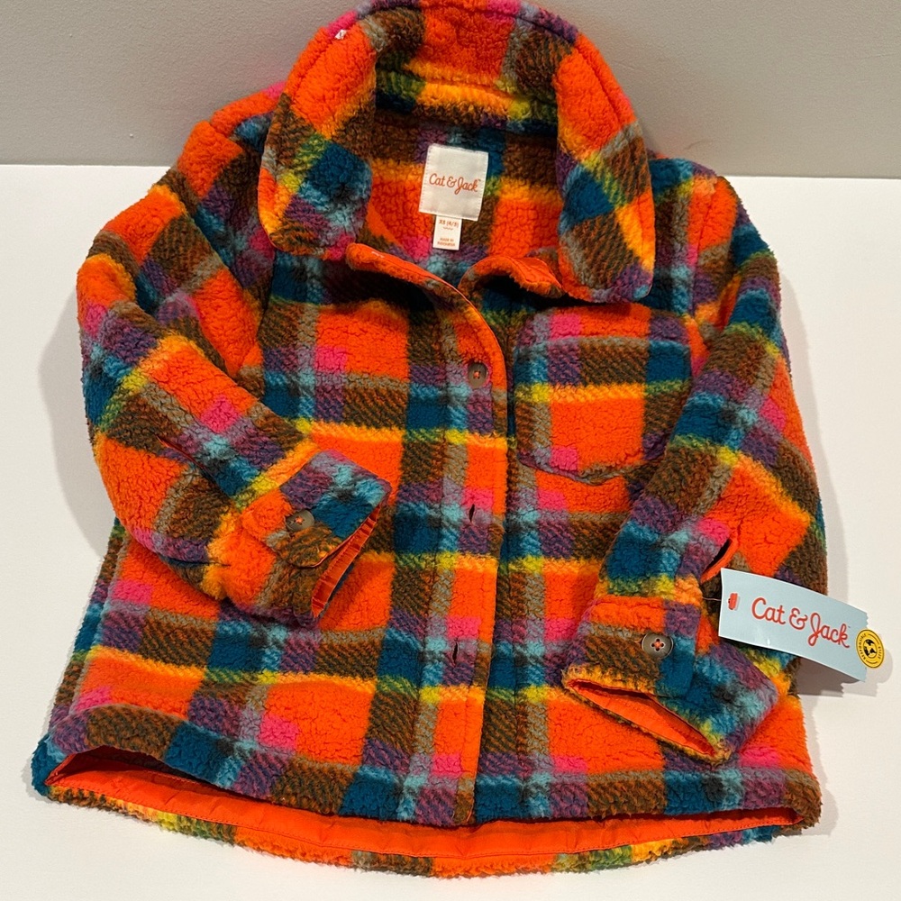 Cat & Jack Colorful Plaid Fleece Coat (girl xs 4-5)